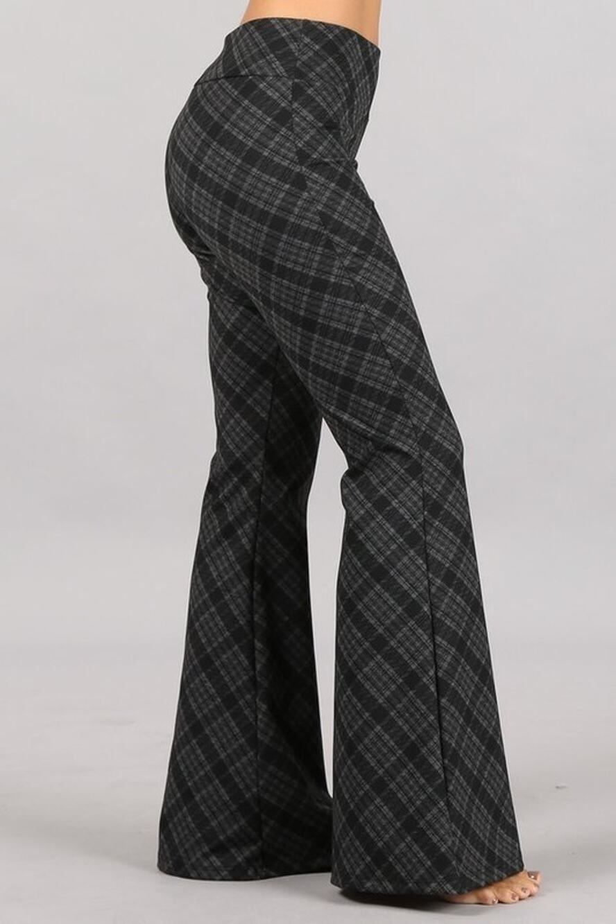 Chatoyant Plaid Print Flared Bell Pants Charcoal Medium